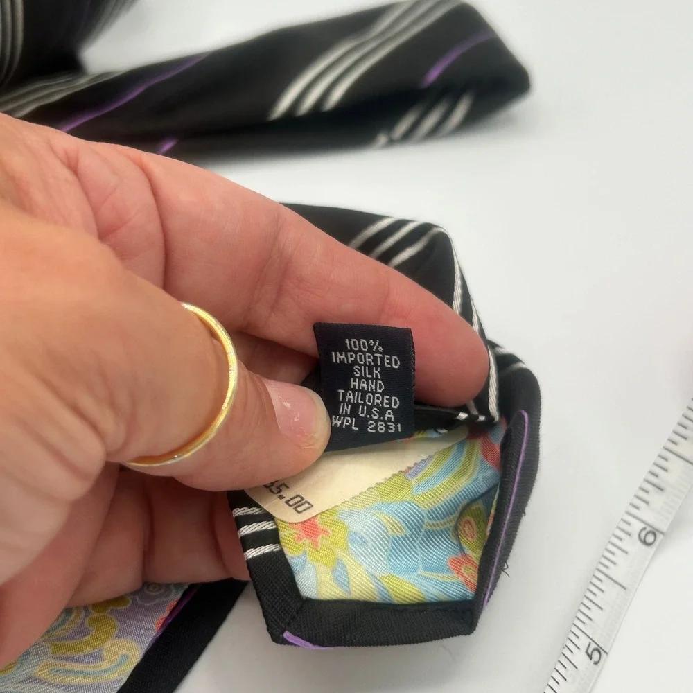 Ted Baker London Mens Silk Tie Black Purple White Diagonal Stripe WPL 2831 USA